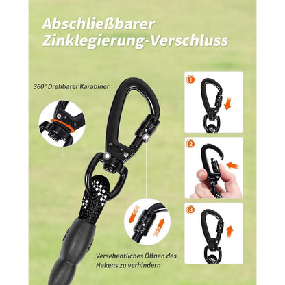 Schleppleine für Hunde, 15m Schwarz, Gepolsterter Griff, Reflektierend