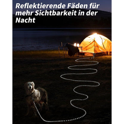 Schleppleine für Hunde, 15m Schwarz, Gepolsterter Griff, Reflektierend