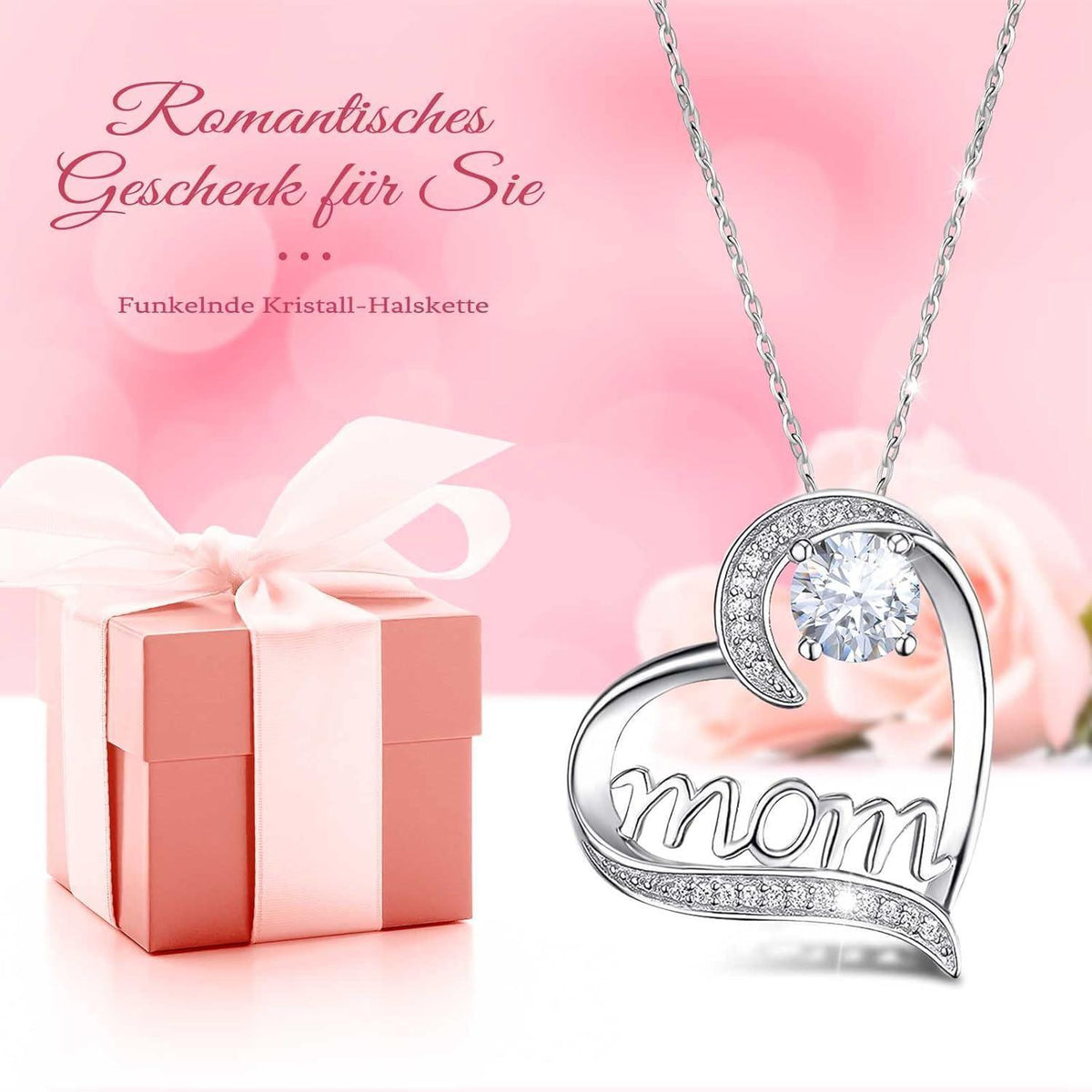 Ewige Rose mit Mom Halskette aus 925 Silber | Geschenk für Mama