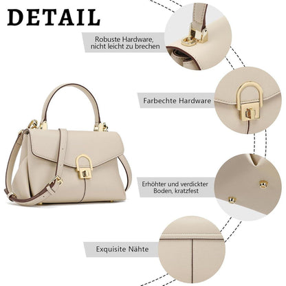 Leder Umhängetasche Damen Klein Beige | Abnehmbarer Gurt