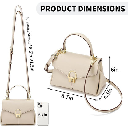 Leder Umhängetasche Damen Klein Beige | Abnehmbarer Gurt
