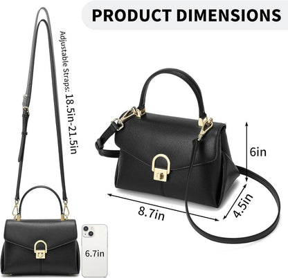 Damen Handtasche Klein Leder Crossbody Bag Schwarz Beige