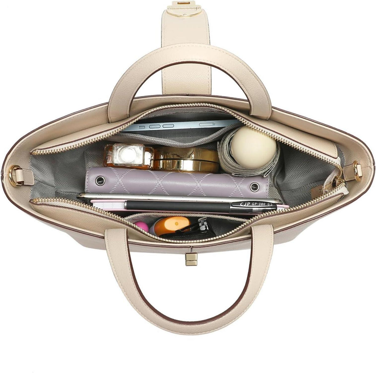 Damen Handtasche Leder Umhängetasche Großes Fassungsvermögen Beige