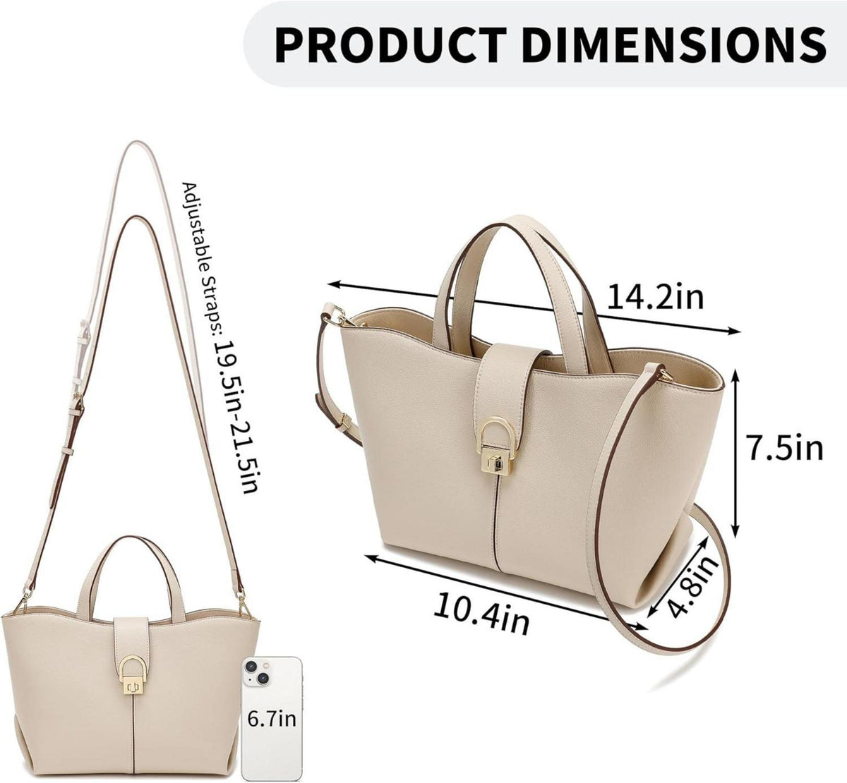 Damen Handtasche Leder Crossbody Bag Großes Fassungsvermögen Beige