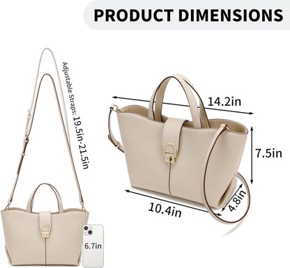 Damen Handtasche Leder Crossbody Bag Großes Fassungsvermögen Beige