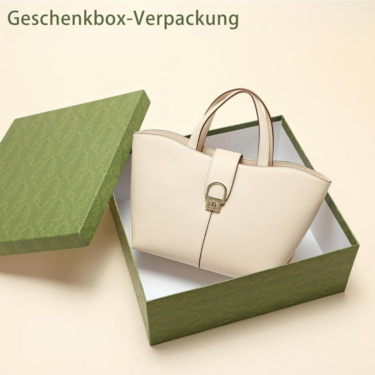 Damen Handtasche Leder Umhängetasche Großes Fassungsvermögen Beige