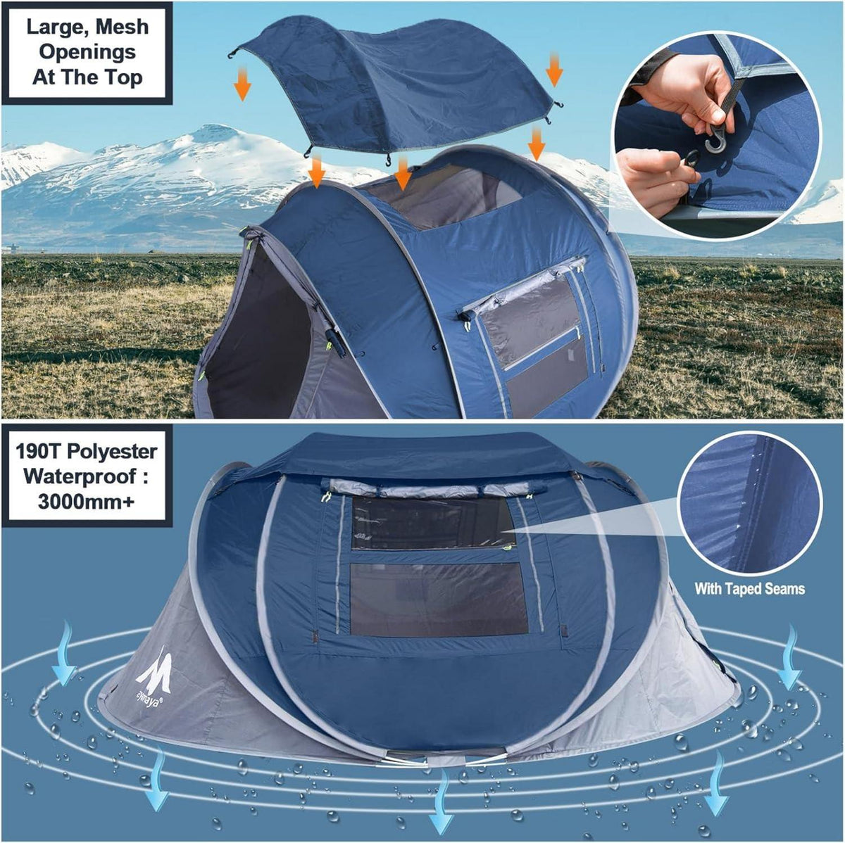 Zelt 3-4 Personen Pop Up Wurfzelt Wasserdicht Strandzelt Marineblau