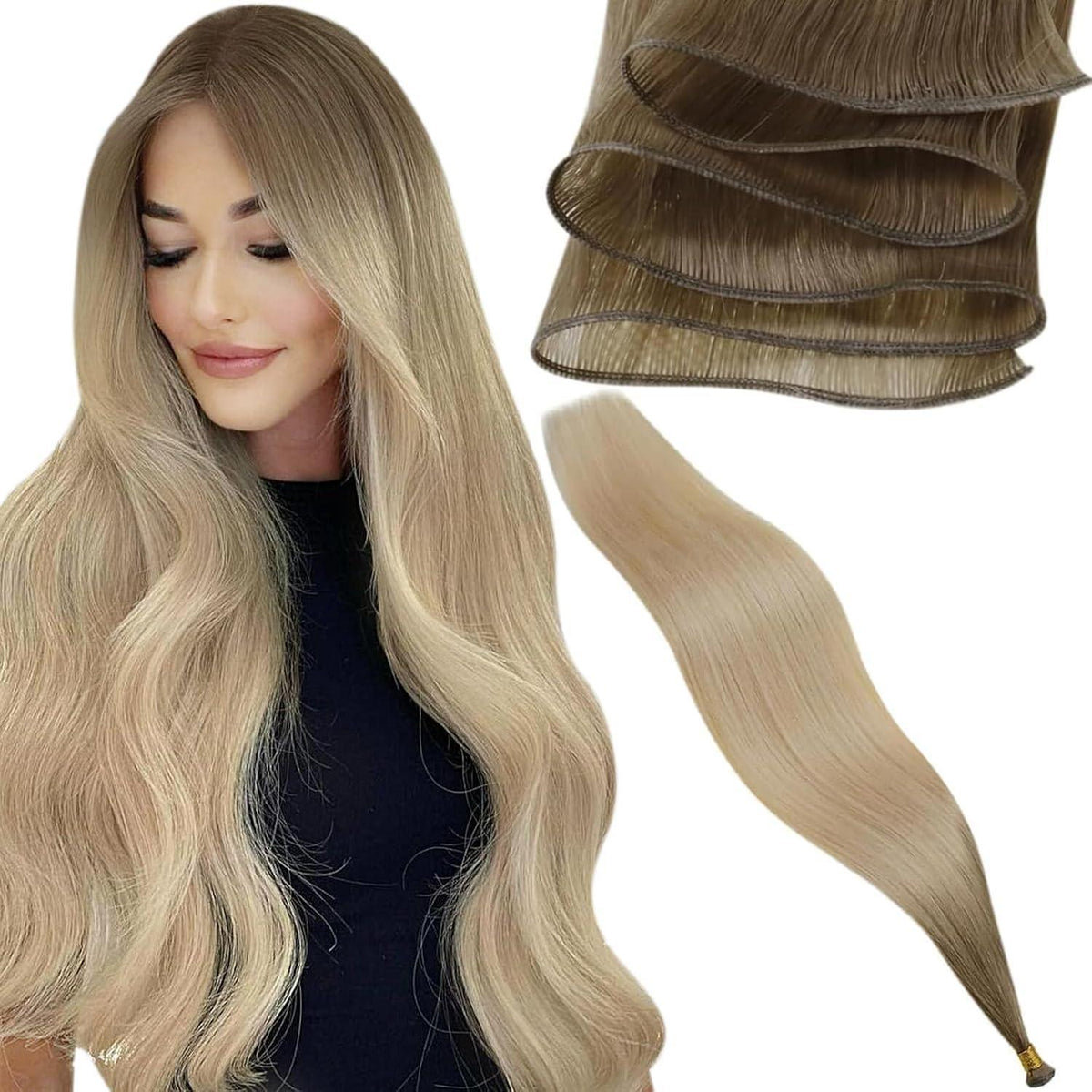 Echthaar Tressen Braun Blond Ombre 45cm - Virgin Qualität