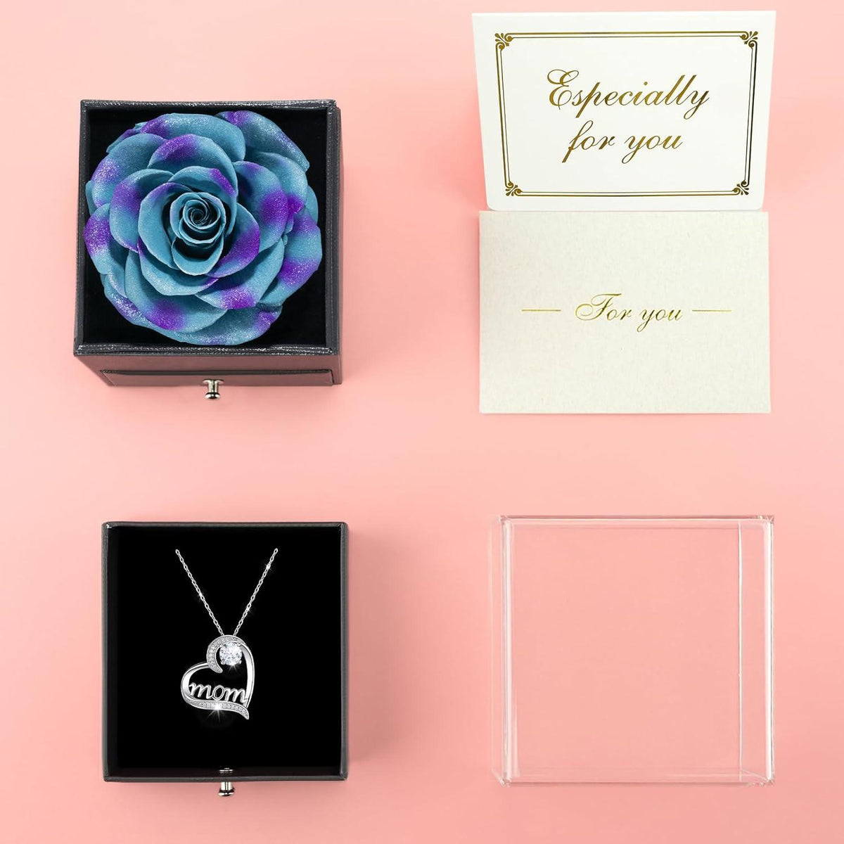 Sunia Ewige Rose Geschenkbox Mama Mom Halskette 925 Silber Blume Muttertag