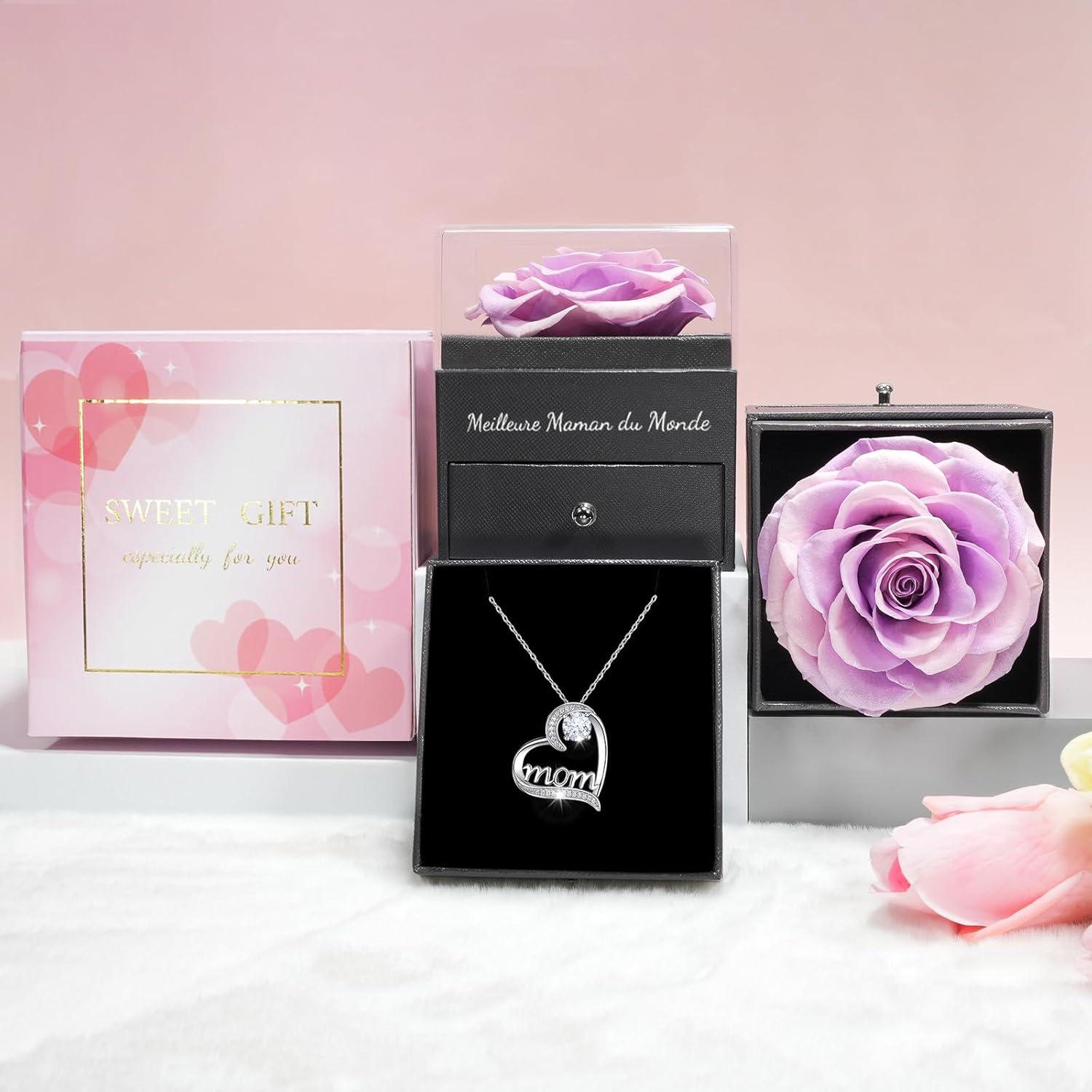 Ewige Rose Geschenk für Mama mit Mom Halskette, Infinity Blume, Muttertag Valentinstag