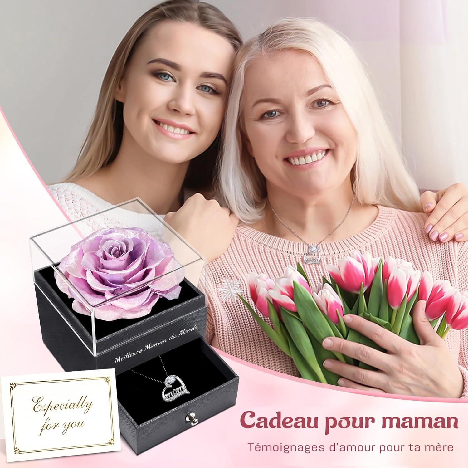 Ewige Rose für Mama mit 925 Silber Mom Halskette, Geschenk zum