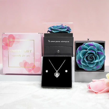 Ewige Rote Rose Halskette Set - Konservierte Blumen Geschenk für Frauen Mutter Oma