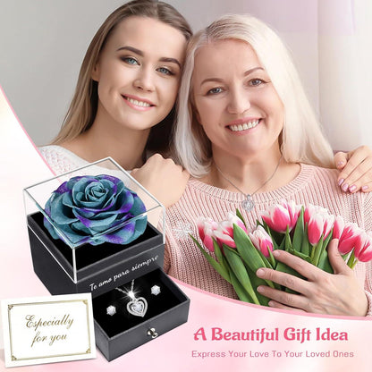 Ewige Rote Rose Halskette Ohrringe Geschenk Box Weihnachten Muttertag