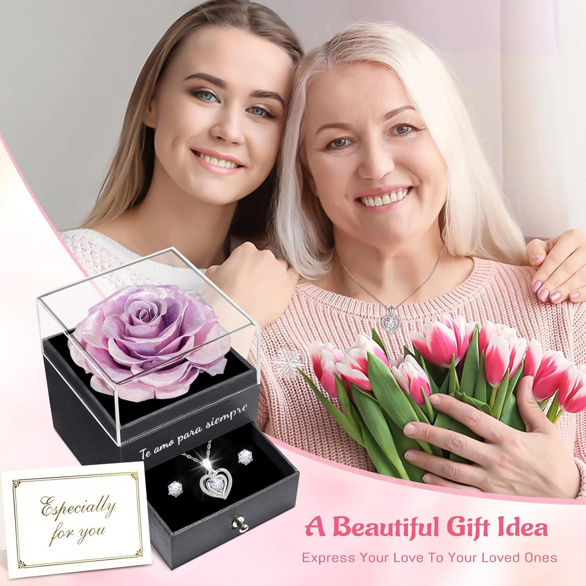 Ewige Rote Rose Konservierte Blumen Halskette Set Weihnachtsgeschenk