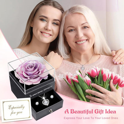 Ewige Rote Rose Konservierte Blumen Halskette Set Weihnachtsgeschenk