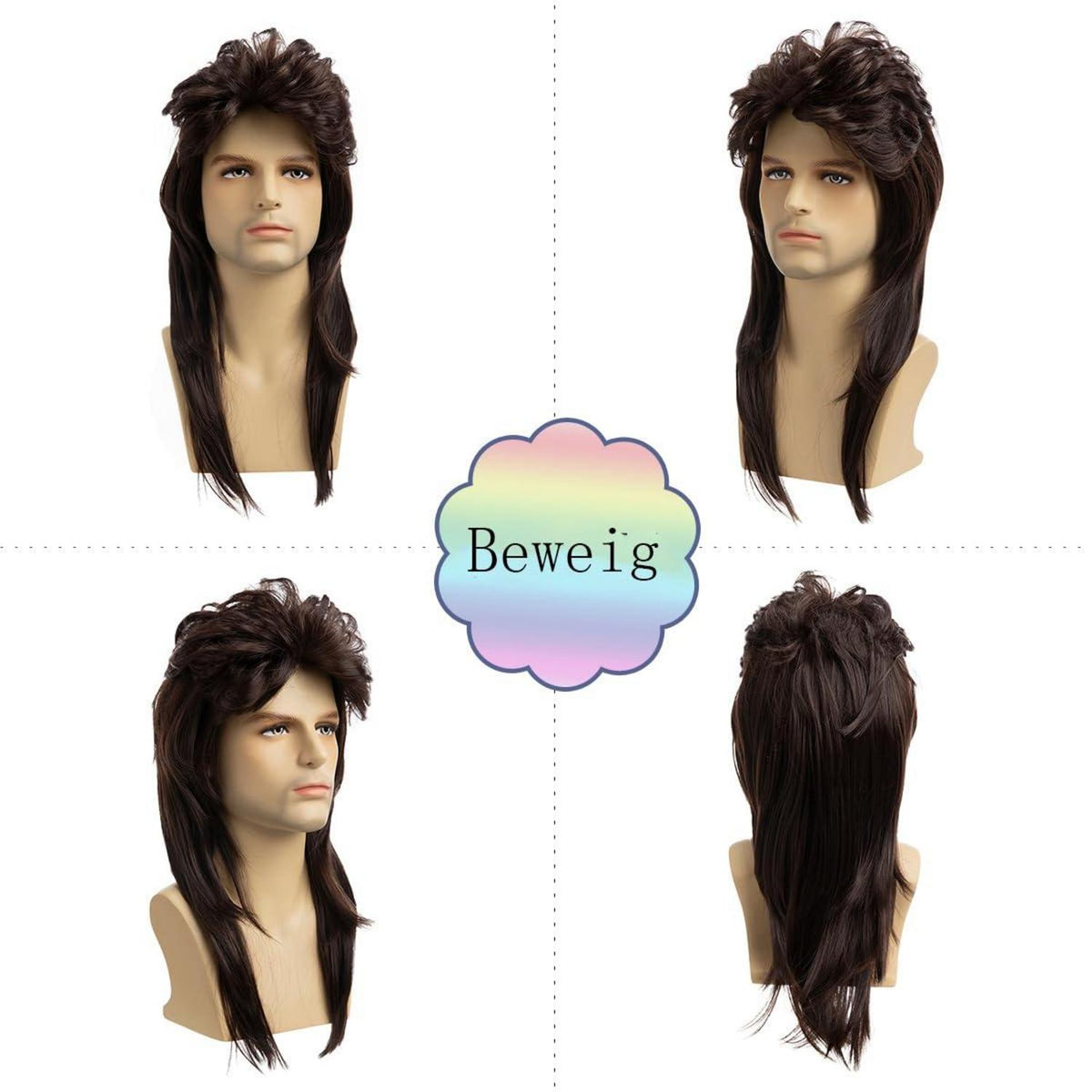Braune Meeräsche Locken Perücke 80er Jahre Halloween Männer Cosplay