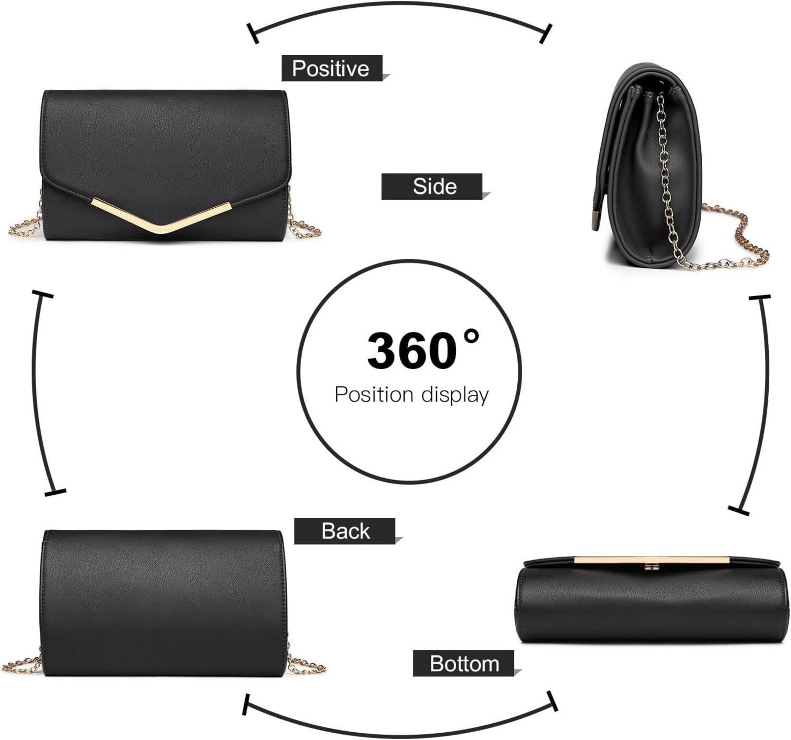 Damen Umschlag Clutch Elegant Abendtasche mit Kette für Hochzeit Party