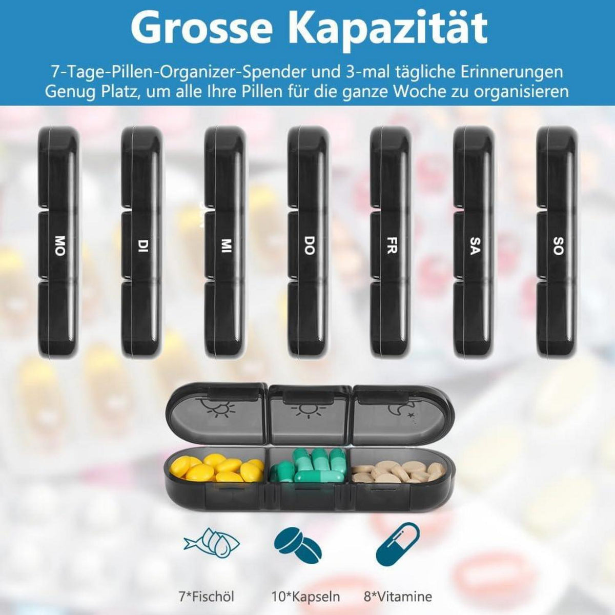 ACWOO Tablettenbox 7 Tage 3 Fächer Handlich Feuchtigkeitsbeständig