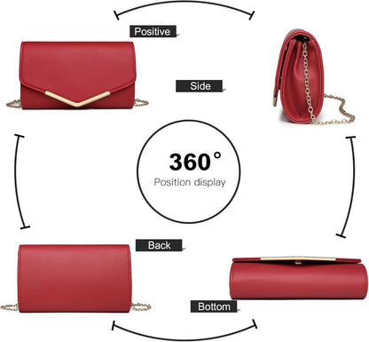 Damen Umschlag Clutch Elegant Abendtasche mit Kette für Hochzeit Party