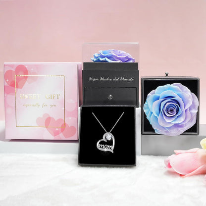 Sunia Ewige Rose Geschenkset mit Mom Halskette - Liebevoll verpackt - 925er Silber - Muttertag Valentinstag Geburtstag