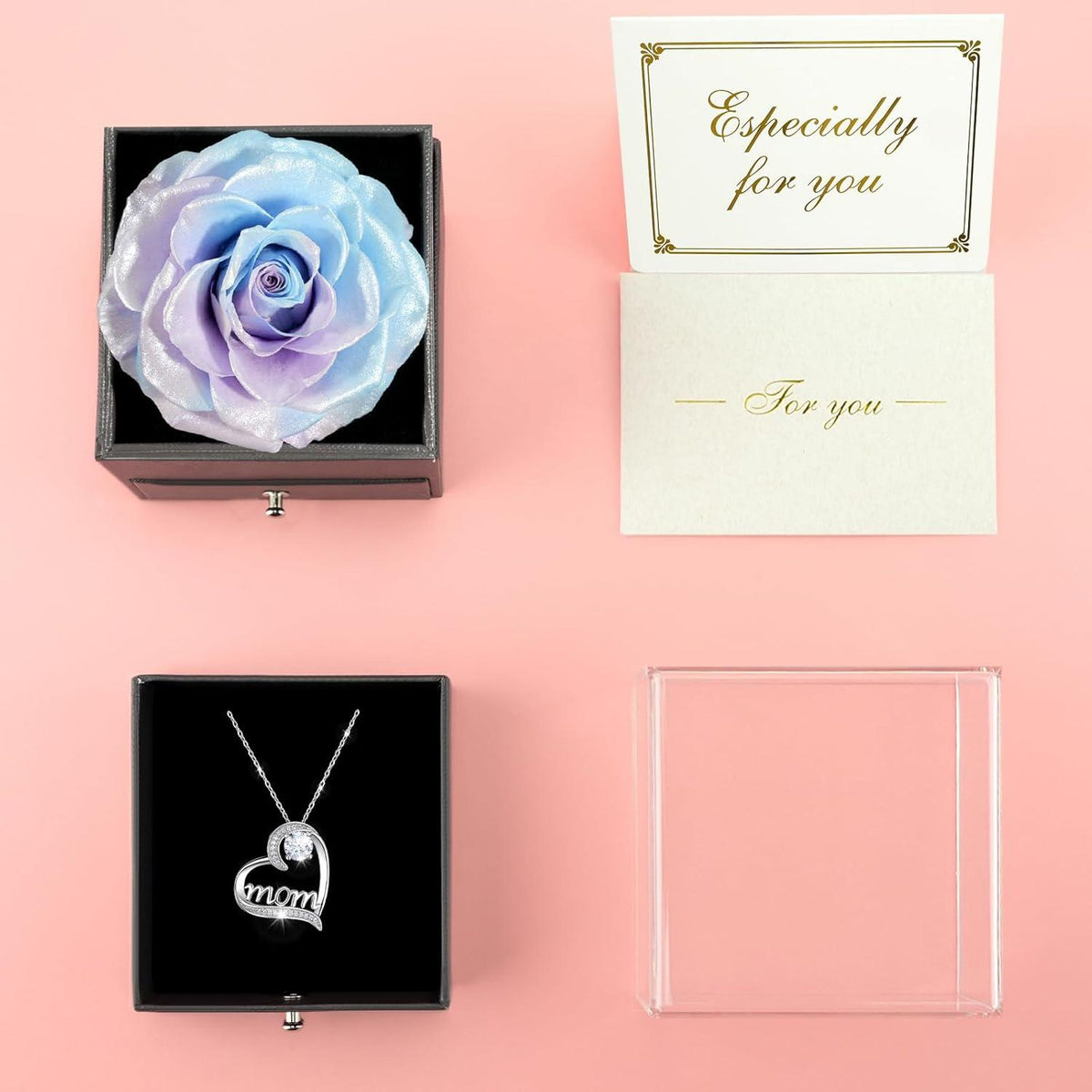 Ewige Rose mit Mama Halskette & Geschenkbox, 925 Silber
