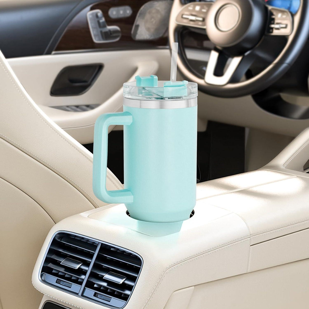 Thermobecher 1,2L Auslaufsicherer Kaffeebecher mit Henkel, Strohhalm