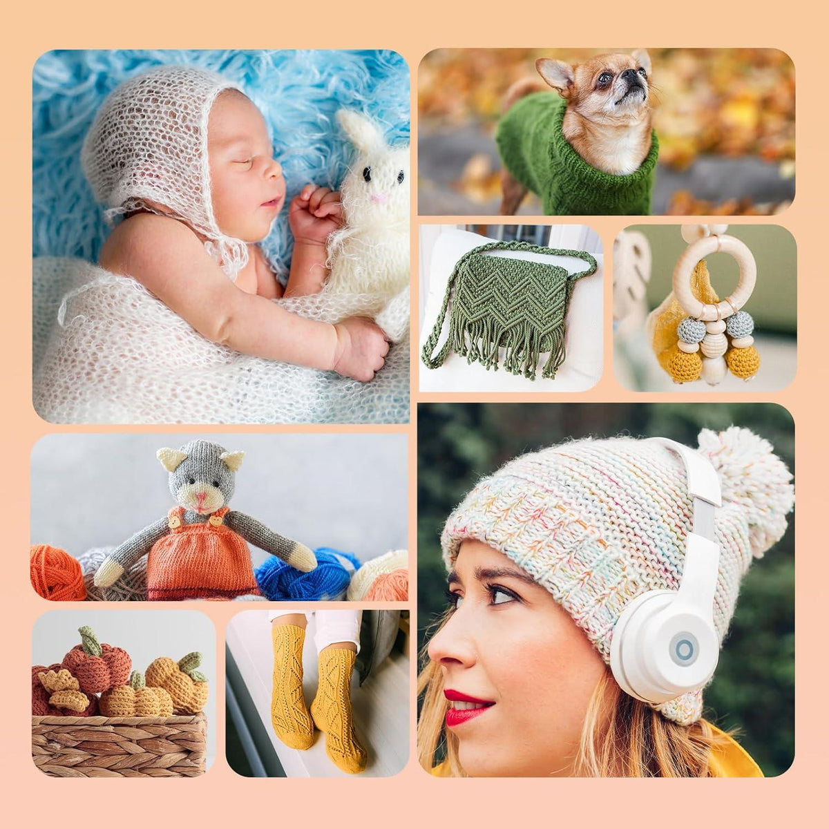 Häkelgarn Baumwolle 200g Amigurumi-Set 5Ply Milchig Weiß*4