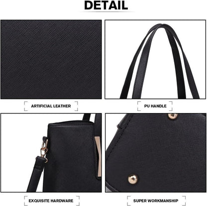 Moderne Miss Lulu Damen Handtasche Set Schwarz PU Leder