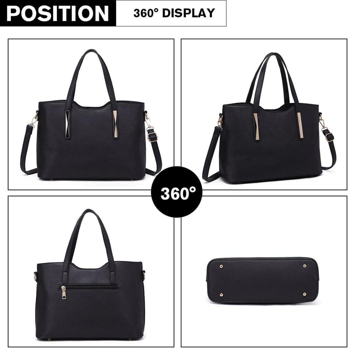 Damen Handtasche Schultertasche Mittelgroß 2-teiliges Set PU-Leder