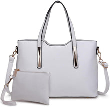 Damen Handtasche Shopper Schultertaschen 2tlg Set PU Leder Schwarz