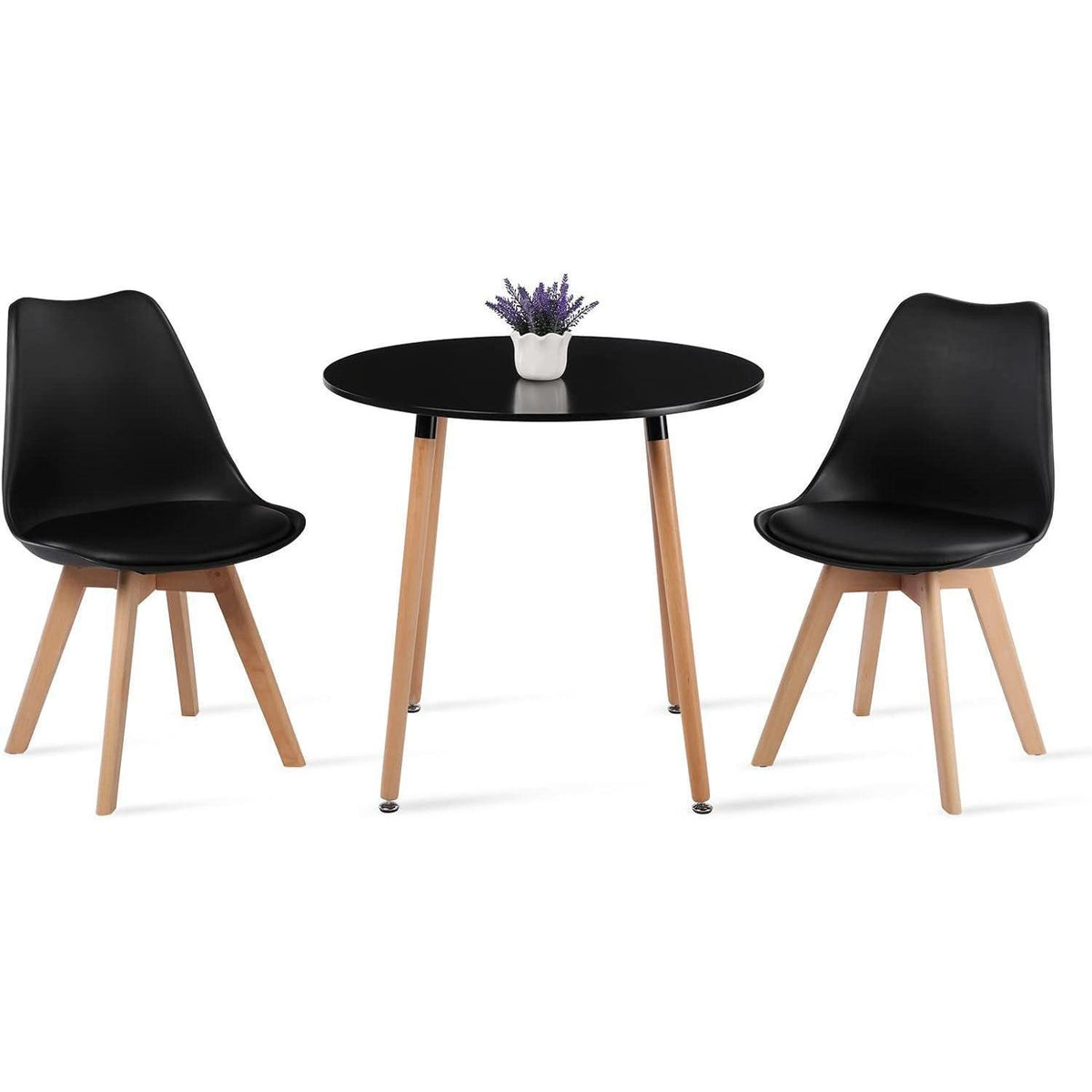 Essgruppen Set für 2 Personen – Runder Schwarz Tisch & 2 Stühle