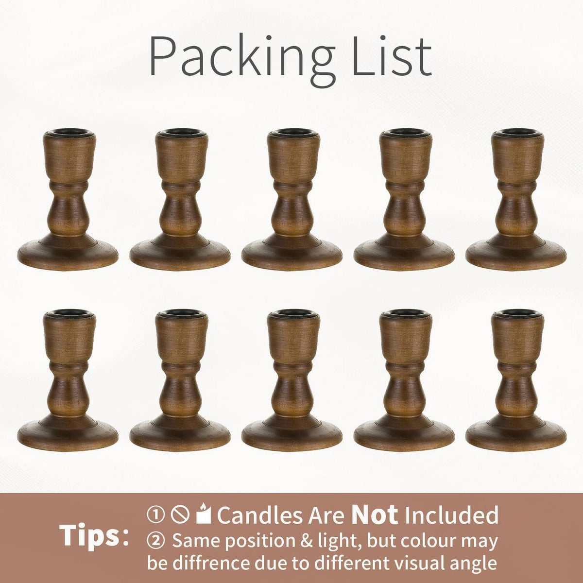 Holz Kerzenständer 10er Set Dunkelbraun Vintage für Stabkerzen