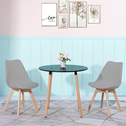 Essgruppen Set für 2 Personen – Runder Schwarz Tisch & 2 Grau Stühle