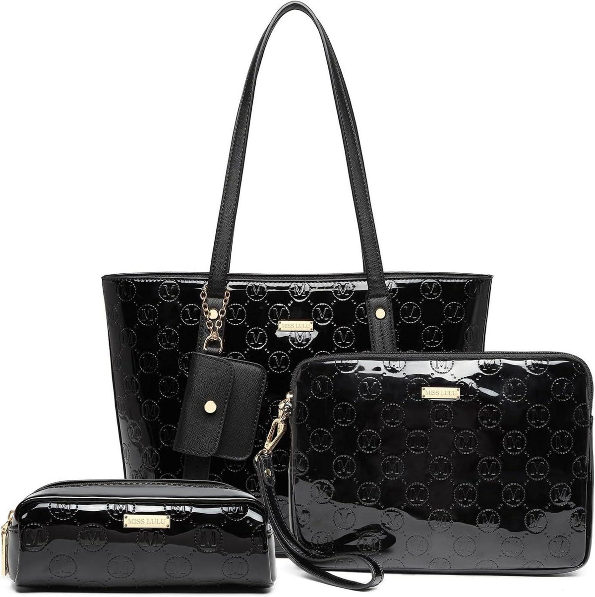 Miss Lulu Damen Handtasche Set PU-Leder Clutch Kosmetiktasche