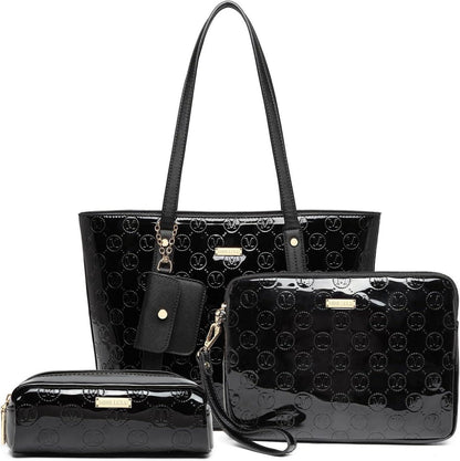 Miss Lulu Damen Handtasche Set PU-Leder Clutch Kosmetiktasche
