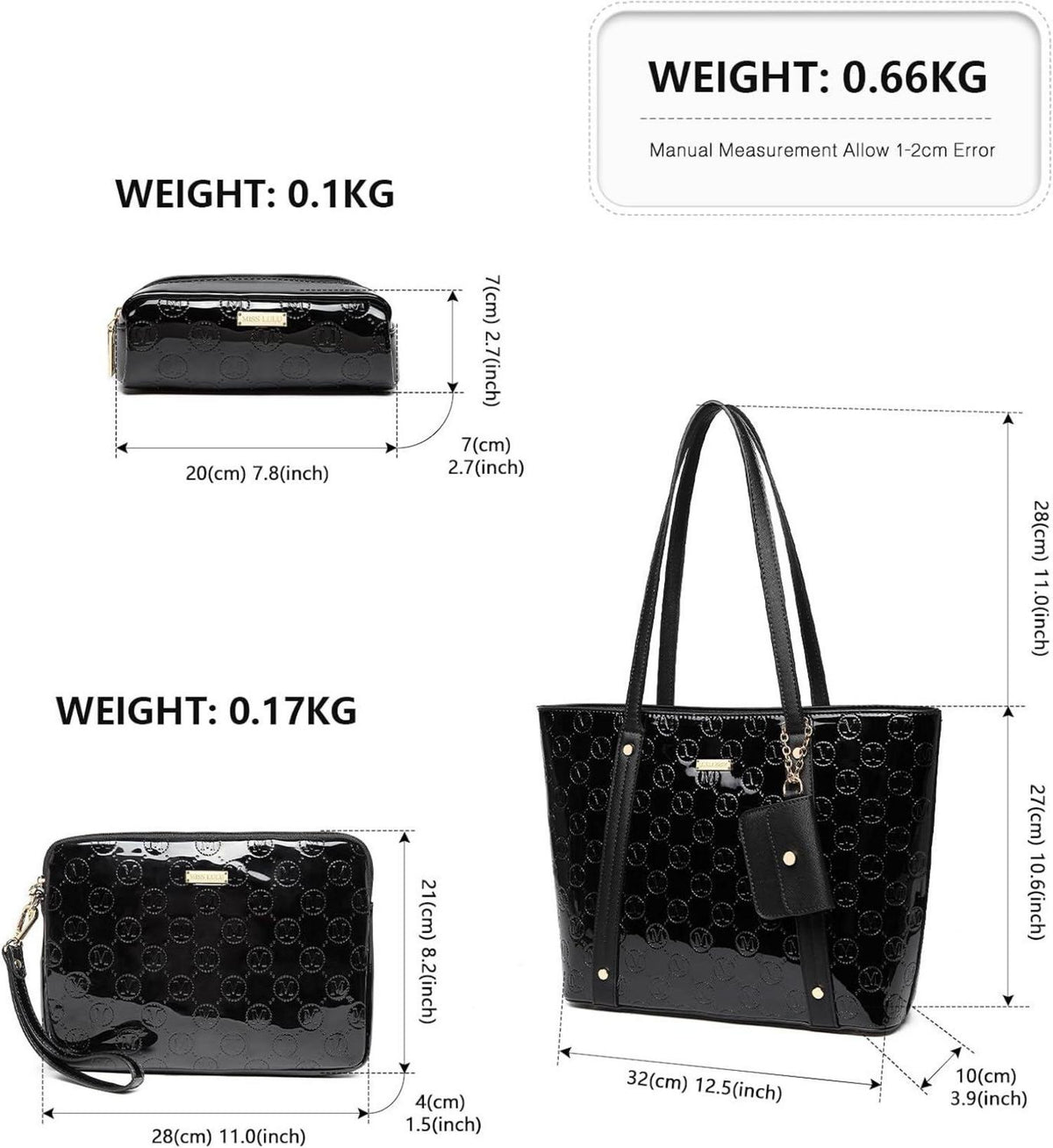 Miss Lulu Damen Handtasche Set PU-Leder Clutch Kosmetiktasche