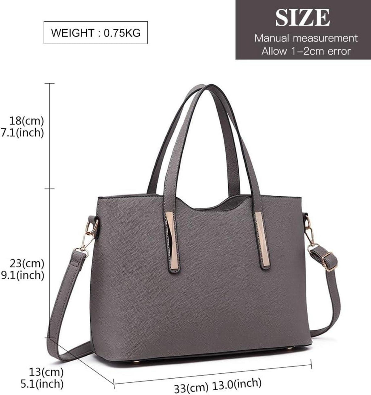 Damen Handtasche Shopper Schultertasche Set Mittelgroß PU-Leder Schwarz