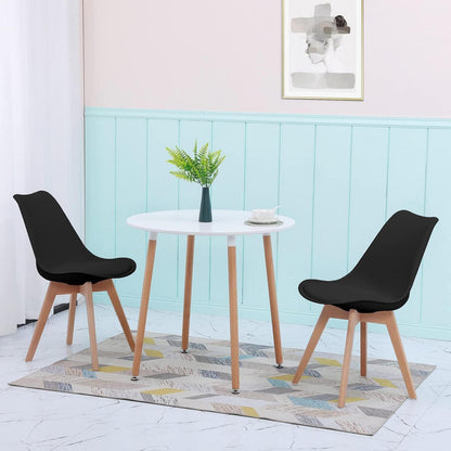 Essgruppen Set für 2 Personen – Runder Weißer Tisch + 2 Schwarz Buche Stühle