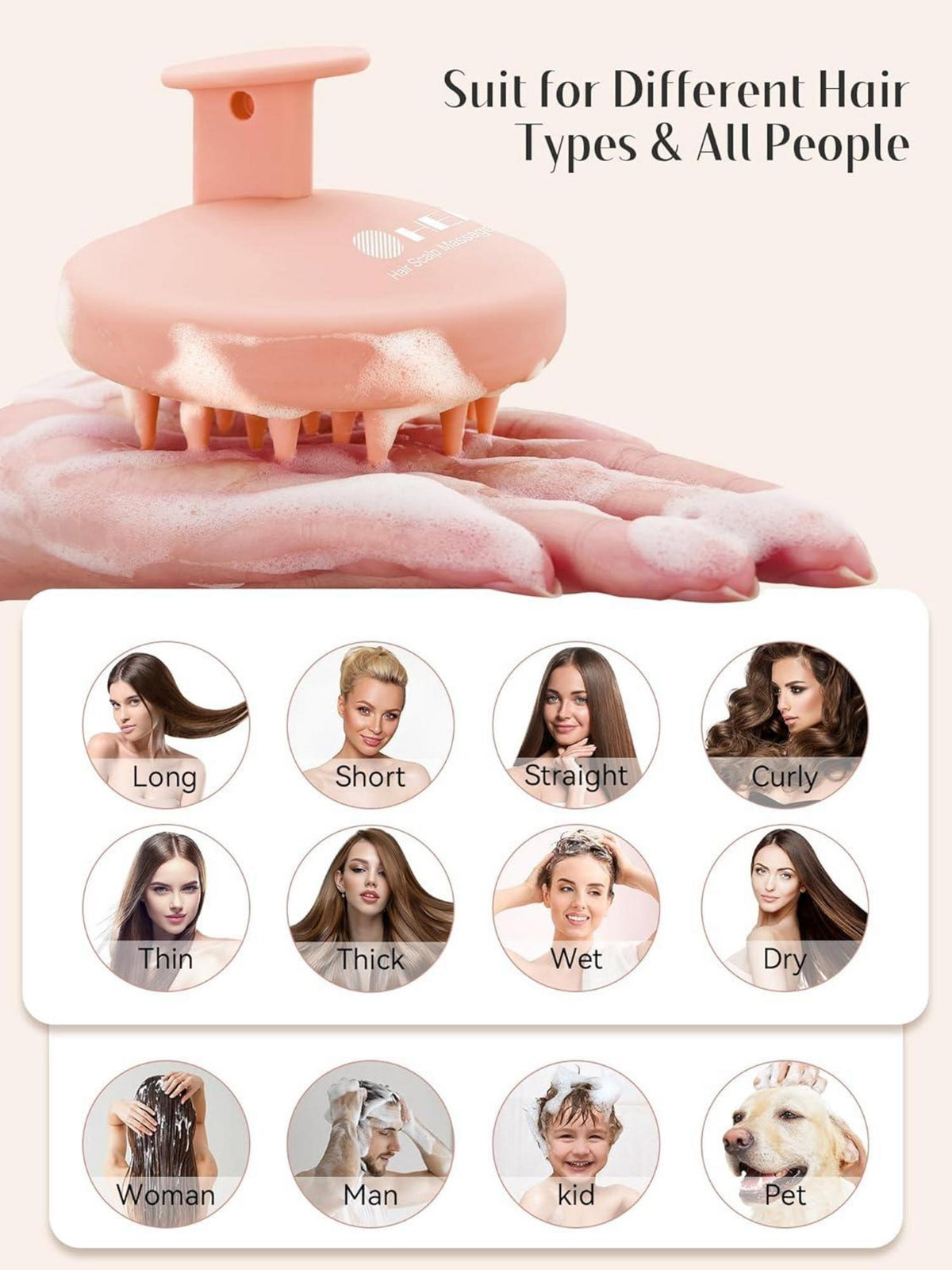 HEETA Kopfhaut Massagebürste Silikon Haar Massagebürste Weiche Borsten Pink
