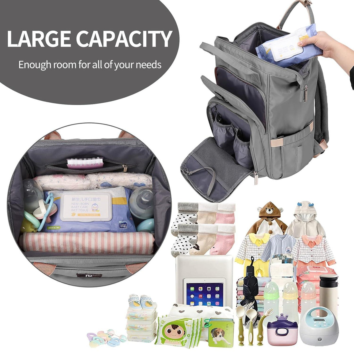 Baby Wickelrucksack mit Wickelunterlage und Großer Kapazität