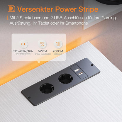 ODK Schreibtisch L Form Weiß 168x80cm USB-Ladeanschluss Steckdose