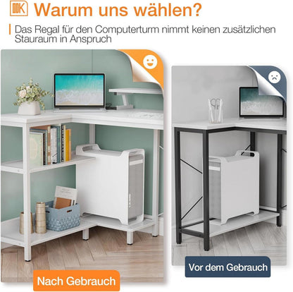 Schreibtisch L Form 168x80cm Weiß USB-Ladeanschluss Steckdose Gaming
