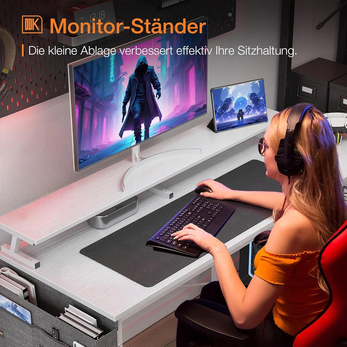ODK Schreibtisch L Form Weiß 168x80cm USB-Ladeanschluss Steckdose