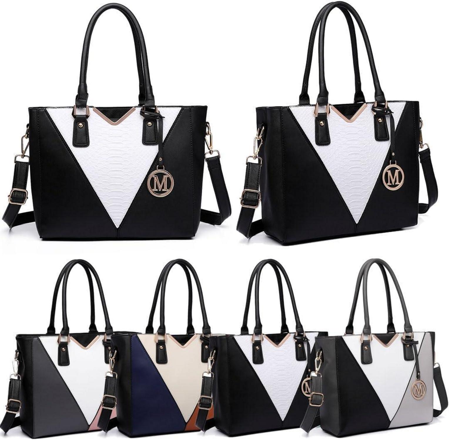 Große Damen Handtasche Schultertasche Shopper V-förmiges Design, viele Fächer