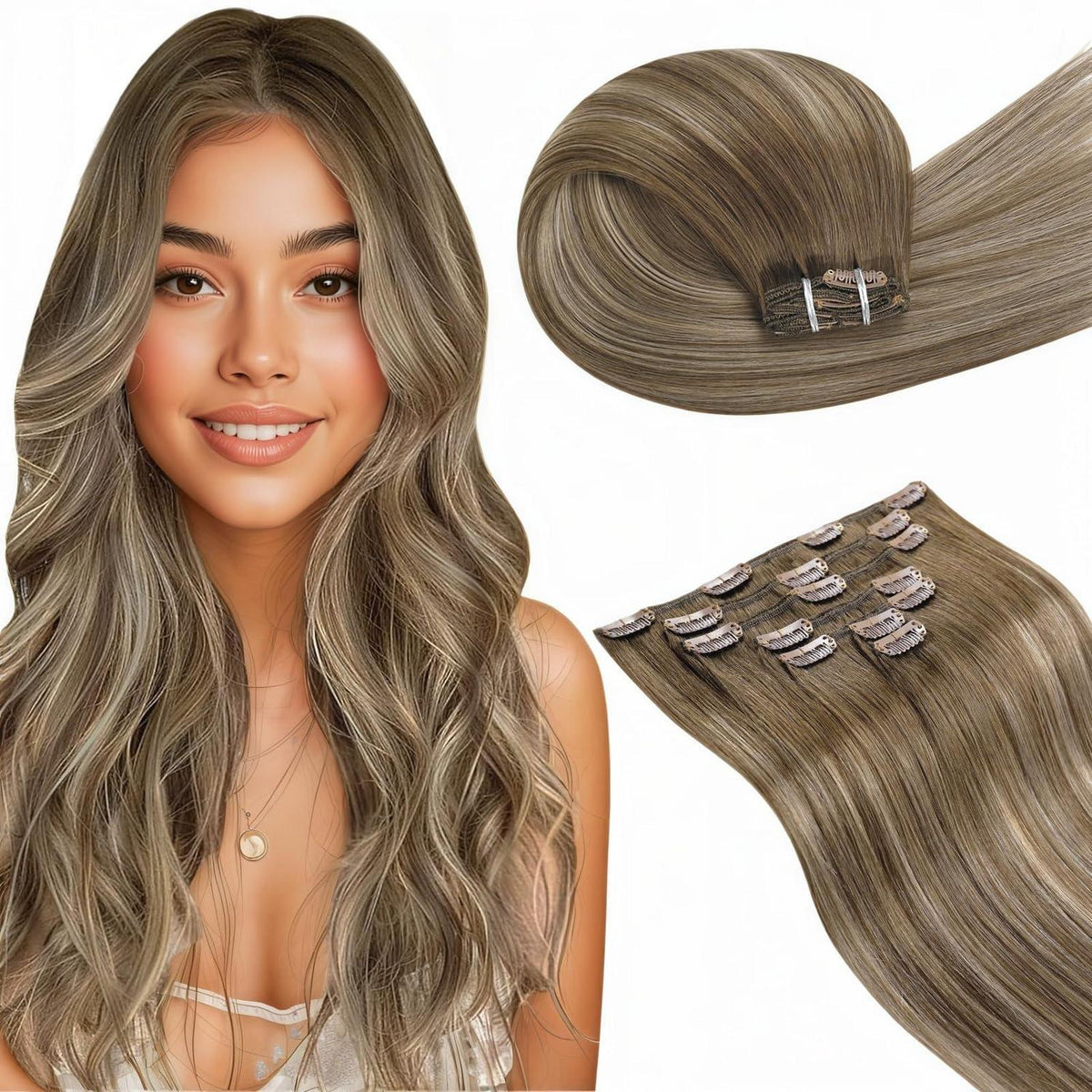 Echthaar Clip-in Extensions Braun Balayage 55cm