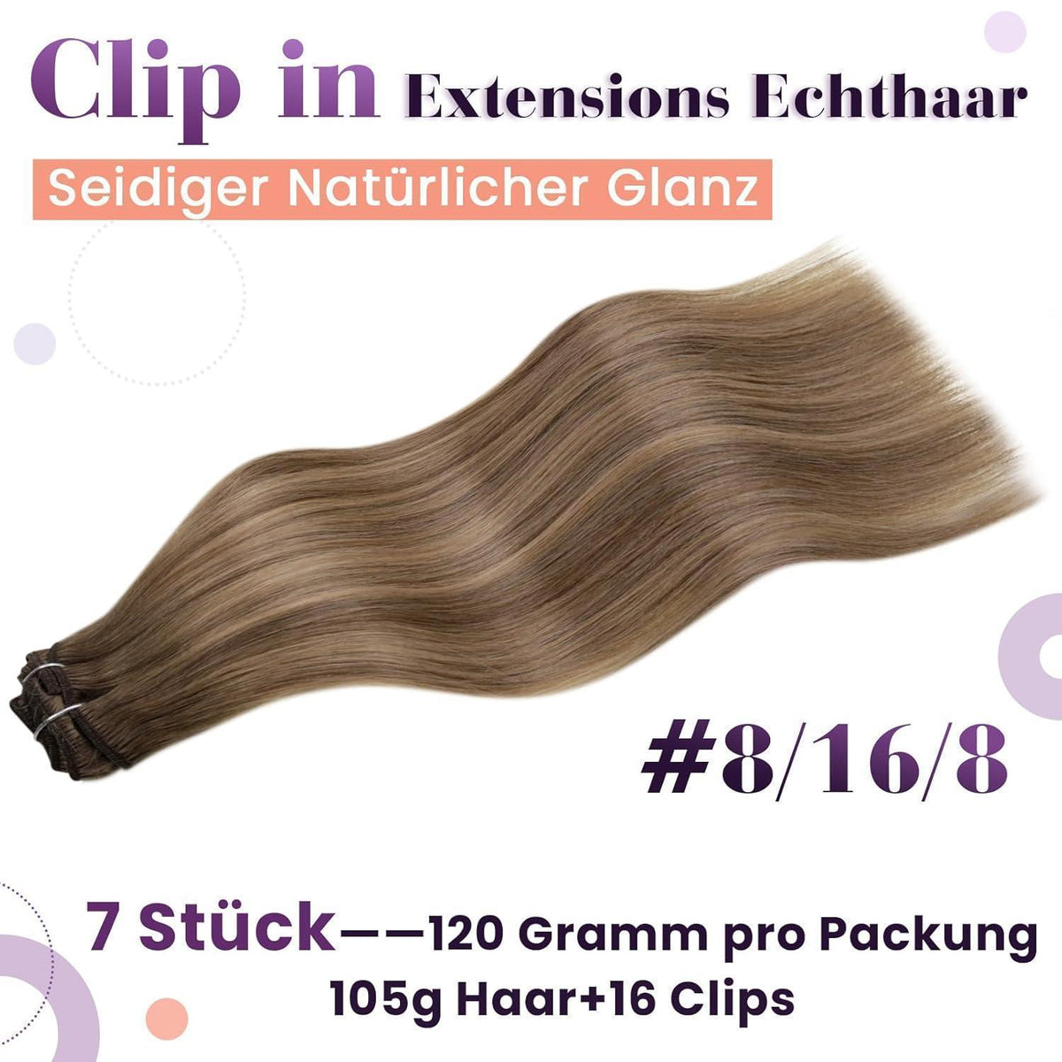 Echthaar Clip-in Extensions Braun Balayage 55cm