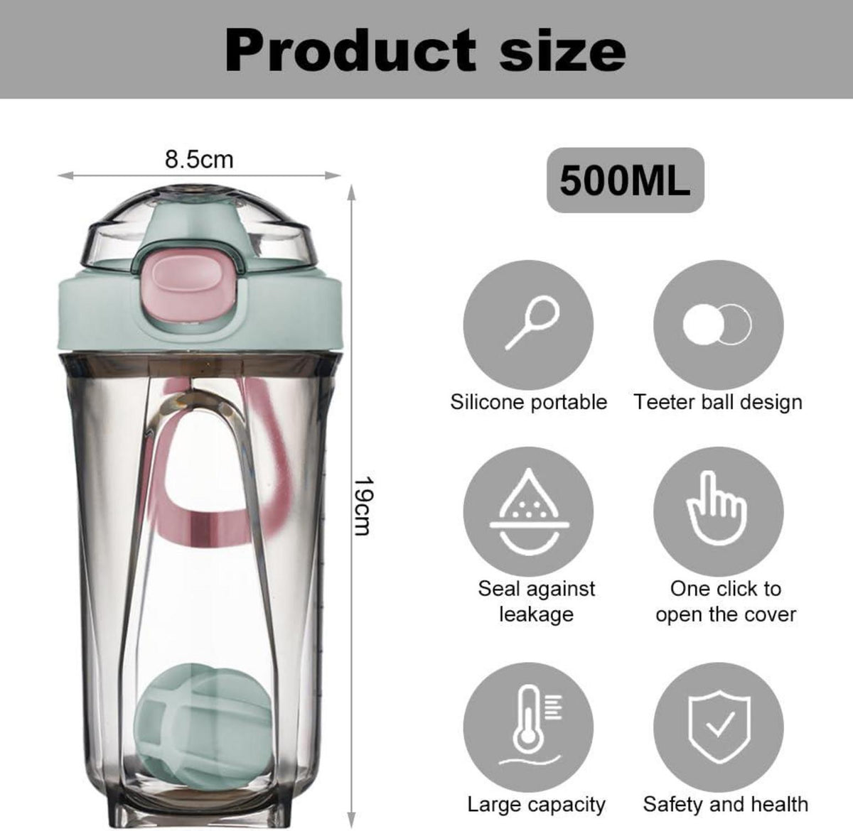 Shaker mit Mixerball und auslaufsicherem Deckel, 500ml, Blau