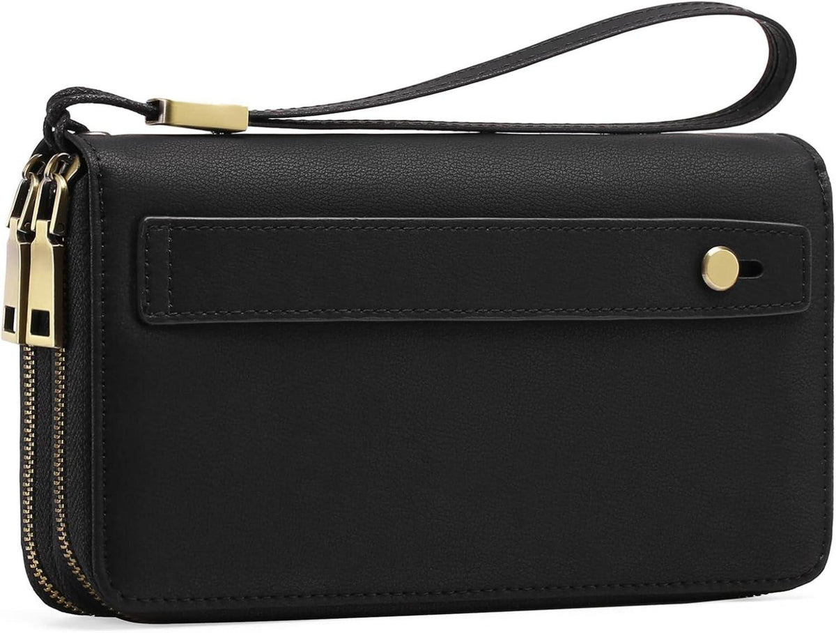GAEKEAO Geldbörse Damen RFID Clutch Veganes Leder Groß Schwarz