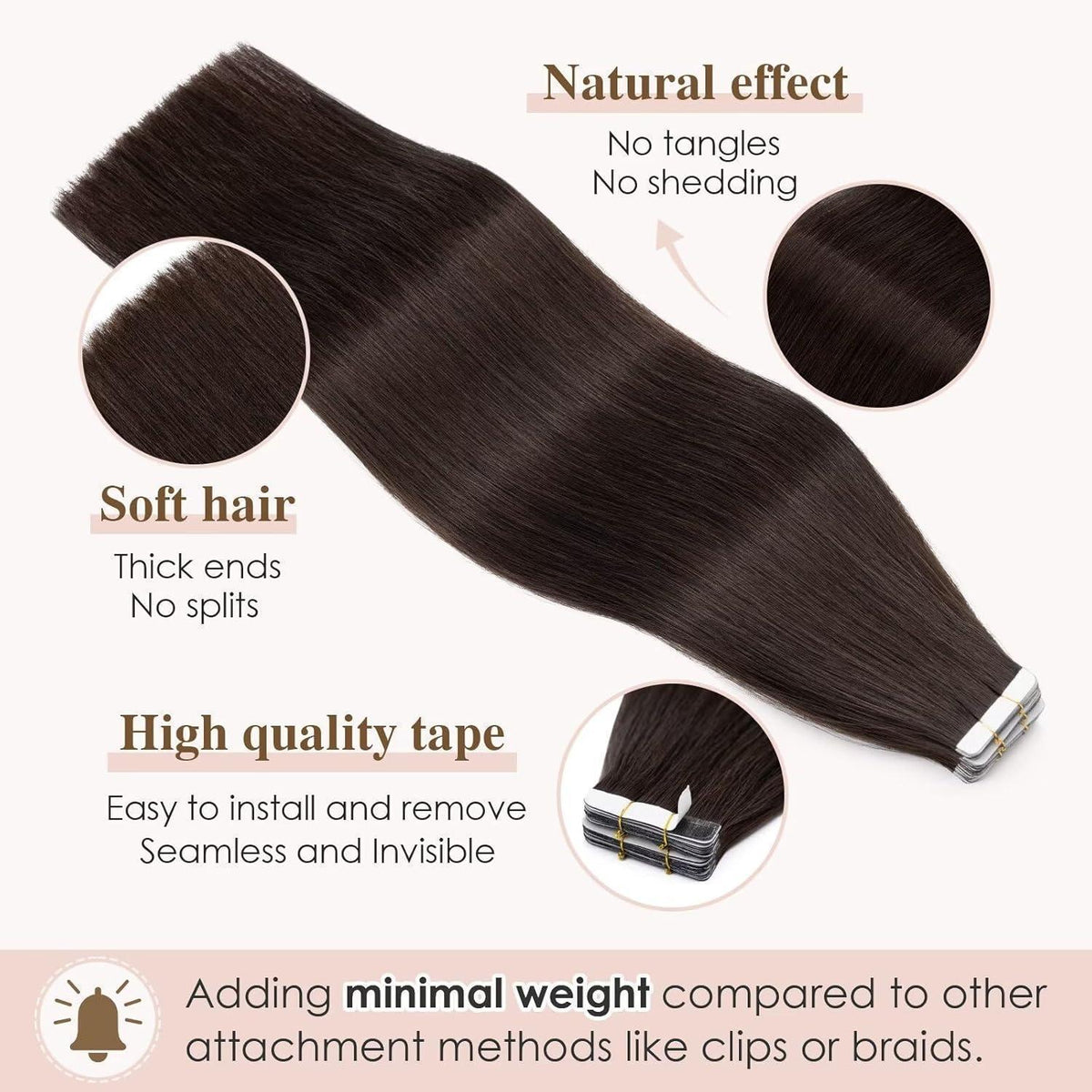 Echthaar Tape Extensions Dunkelbraun 35cm Remy Haarverlängerung