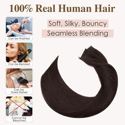 Echthaar Tape Extensions Dunkelbraun 35cm Remy Haarverlängerung
